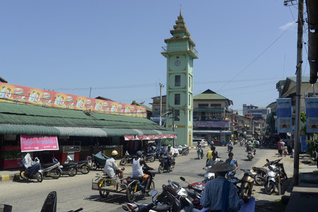 the City centre with the Clock Tower in the city of Myeik in the south in Myanmar in Southeastasia.のeditorial素材