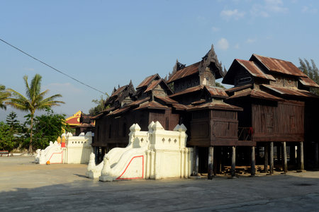 The Shwe Yaunghwe Kyaung Pagoda north of the town of Nyaungshwe at the Inle Lake in the Shan State...