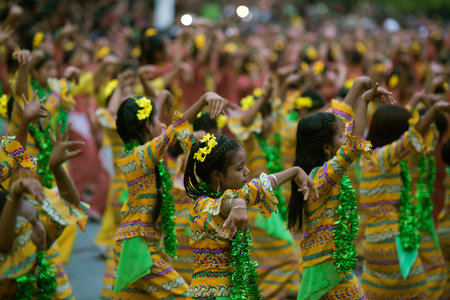 Traditional Dance Girls at the Thingyan Water Festival at the Myanmar New Year in the city centre of...