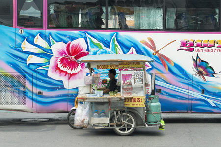 Streetfood on a Motobike in Banglaphu in the city of Bangkok in Thailand in Southeastasia.のeditorial素材