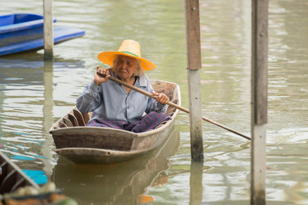 the floating market in the Town of Tha Kha in the Province Samut Songkhram west of the city of...