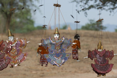 a Puppet Souvenier shop in the Temples of  Bagan in Myanmar in Southeastasia.のeditorial素材