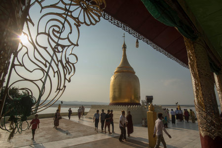 the Lawkananda Pagoda at the Ayeyarwady River in Bagan in Myanmar in Southeastasia.