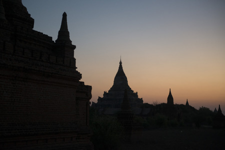 the Temple and Pagoda Fields in Bagan in Myanmar in Southeastasia.の写真素材