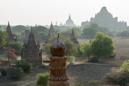 the Temple and Pagoda Fields in Bagan in Myanmar in Southeastasia.の写真素材