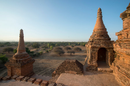 the Temple and Pagoda Fields in Bagan in Myanmar in Southeastasia.の写真素材