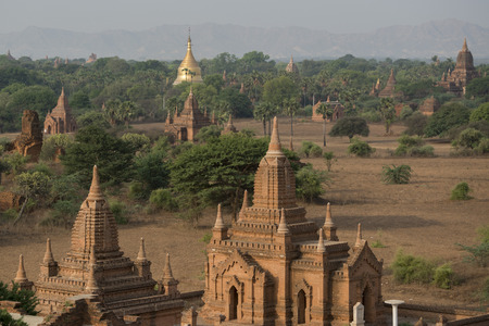 the Temple and Pagoda Fields in Bagan in Myanmar in Southeastasia.の写真素材