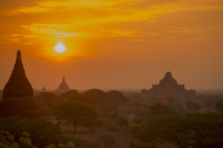 the Temple and Pagoda Fields in Bagan in Myanmar in Southeastasia.の写真素材