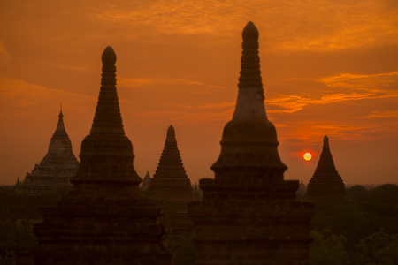 the Temple and Pagoda Fields in Bagan in Myanmar in Southeastasia.の写真素材