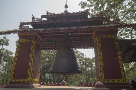 a bell in a temple in Amarapura near the City of Mandalay in Myanmar in Southeastasia.の写真素材