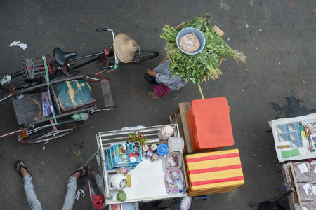 daily life on a road in the china town in the City of Yangon in Myanmar in Southeastasia.のeditorial素材