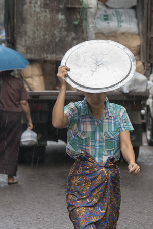 daily life on a road in the china town in the City of Yangon in Myanmar in Southeastasia.のeditorial素材