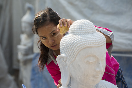 a Marble Buddha sculpture production in the City of Mandalay in Myanmar in Southeastasia.のeditorial素材