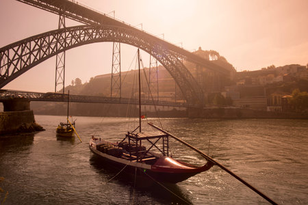 the Ponte de Dom Luis 1 on the Douro River in Ribeira in the city centre of Porto in Porugal in...
