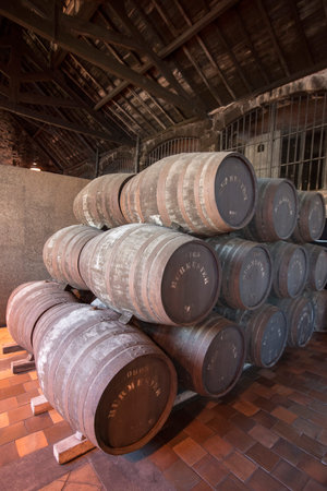 one of the Port wine Cellar of Burmester at the waterfront  on the Douro River in Ribeira in the...