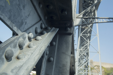 the Ponte de Dom Luis 1 on the Douro River in Ribeira in the city centre of Porto in Porugal in Europe.の写真素材