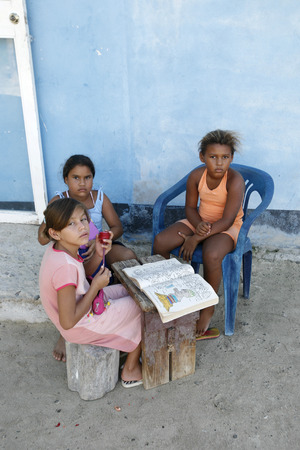 people in the village on the Gran Roque Island at the Los Roques Islands in the caribbean sea of Venezuela.のeditorial素材