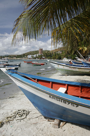 the beach of the town of Pampatar on the Isla Margarita in the caribbean sea of Venezuela.のeditorial素材
