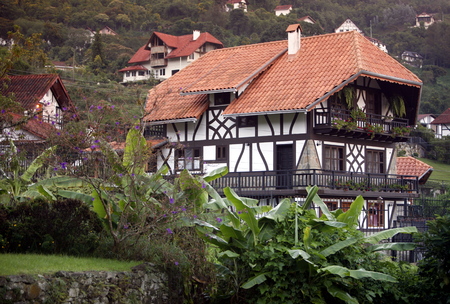 a traditional Black Forest House of the German Colony in the Mountain Village of Colonia Tovar in the north of Venezuela.のeditorial素材