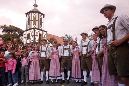 people at the traditional Festival on the 11. November in the Town of the German Colony in the Mountain Village of Colonia Tovar in the north of Venezuela.のeditorial素材