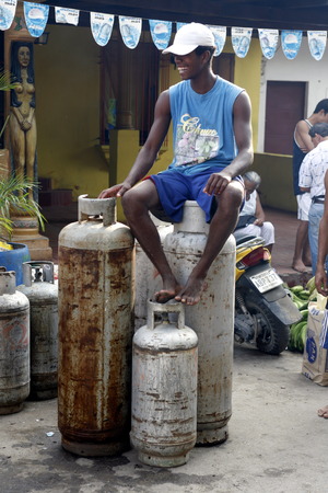 people buy Gas at the market the village of choroni on the caribbean coast in Venezuela.のeditorial素材