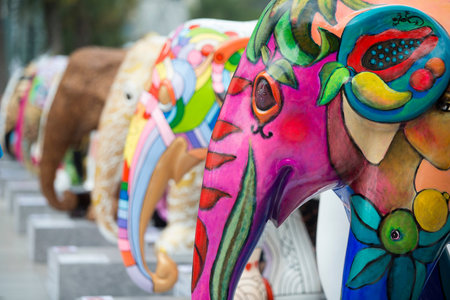a art Elephant Parade at the Siam Square in the city of Bangkok in Thailand in Southeastasia.のeditorial素材