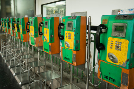public telephone in the Railway Station Hua Lamphong in the city of Bangkok in Thailand in...