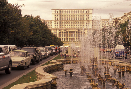 The Palace of Parliament in the city of Bucharest in Romania in east europe.のeditorial素材