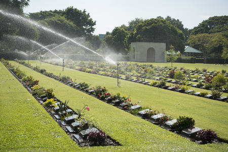 the Allied War Cemetery near the Death Railway Bridge over the River Kwai of the Burma-Thailand Railway in the City of Kanchanaburi in Central Thailand in Southeastasia.のeditorial素材