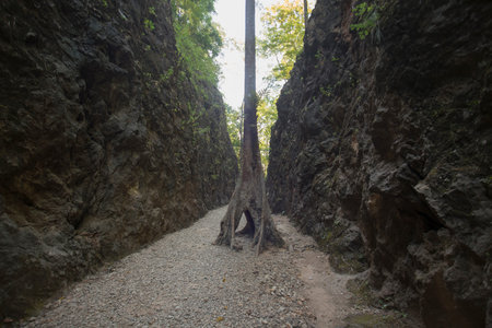 the Hillfire Pass of the Burma-Thailand Railway Construction of the World War 2 north of the City of...