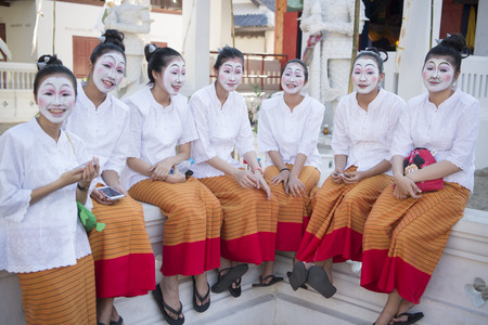 traditional dresst people at the night parade at the Loy Krathong Festival in the city of Chiang Mai in North Thailand in Thailand in southeastasia.のeditorial素材