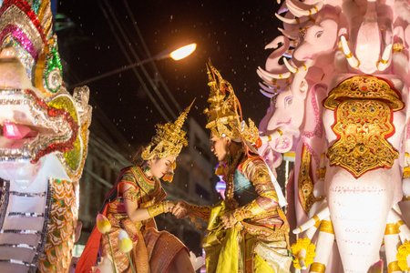 traditional dresst people at the night parade at the Loy Krathong Festival in the city of Chiang Mai...