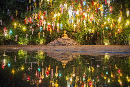 lanterns at the Wat Phan Tao Temple at the Loy Krathong Festival in the city of Chiang Mai in North Thailand in Thailand in southeastasia.のeditorial素材
