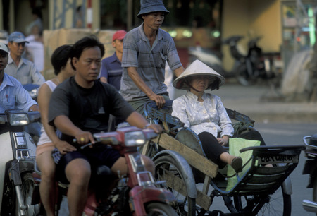 people on the bicycle in the city of ho chi minh city in Vietnamのeditorial素材