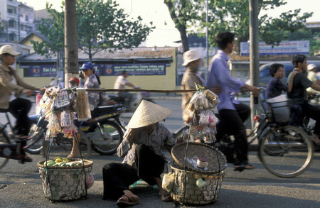 people at a market in the city of ho chi minh city in Vietnamのeditorial素材
