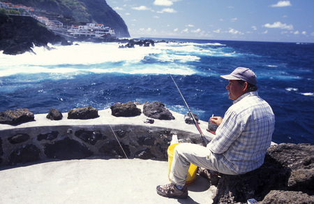 teh landscape and coast at the old town of Camara de lobosl on the Island of Madeira in the Atlantic Ocean of Portugal.のeditorial素材