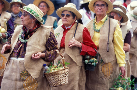 people at the onion festival near Camacha on the Island of Madeira in the Atlantic Ocean of Portugal.のeditorial素材