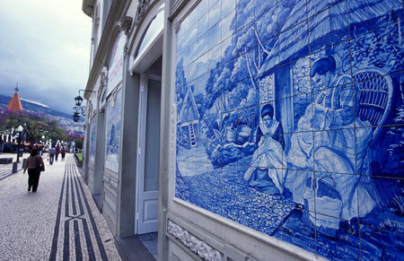 traditional Tile or Azulejos in the market hall in the old town of Funchal on the Island of Madeira...