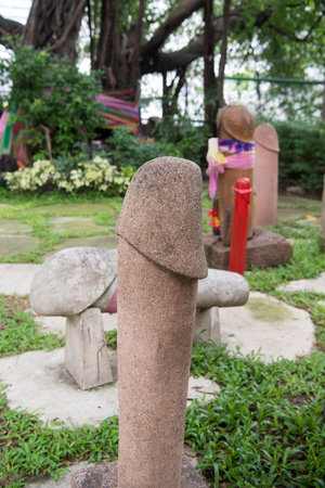 The Bangkok Phallic Shrine with lotz of wooden Penis at Pratunam in the city of Bangkok on 7. 12. 2016 in Thailandのeditorial素材