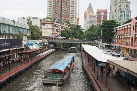 A boat taxi at the Khlong Saen Saeb in the city of Bangkok on 7. 12. 2016 in Thailand