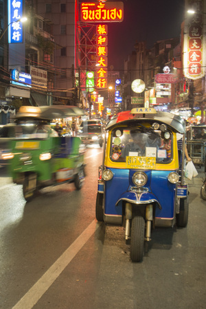 a tuck tuck Taxi in the China Town in the city of Bangkok on 7. 12. 2016 in Thailandのeditorial素材