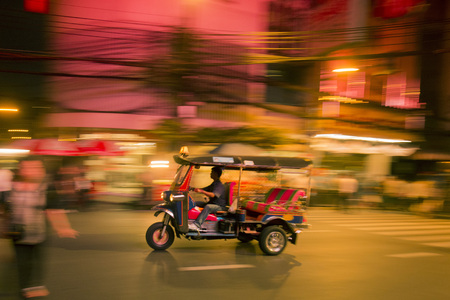 a tuck tuck Taxi in the China Town in the city of Bangkok on 7. 12. 2016 in Thailandのeditorial素材