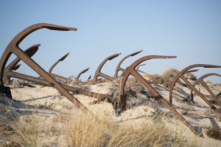 the Anchor cemetery at the Barril beach near the Town of Tavira at the east Algarve in the south of Portugal in Europe.の写真素材
