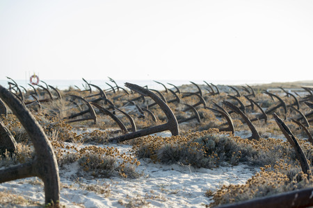 the Anchor cemetery at the Barril beach near the Town of Tavira at the east Algarve in the south of Portugal in Europe.の写真素材