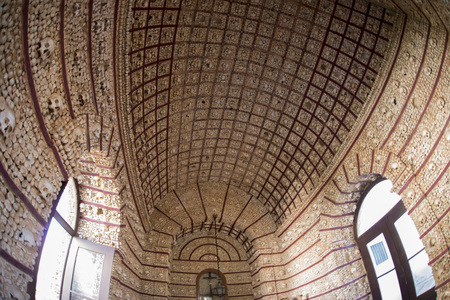 the capela dos ossos at the Igreja do Carmo in the old town of Faro at the east Algarve in the south of Portugal in Europe.のeditorial素材