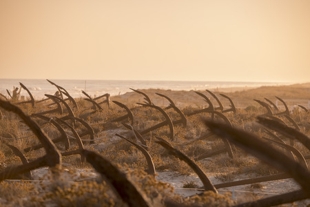 the Anchor cemetery at the Barril beach near the Town of Tavira at the east Algarve in the south of Portugal in Europe.の写真素材