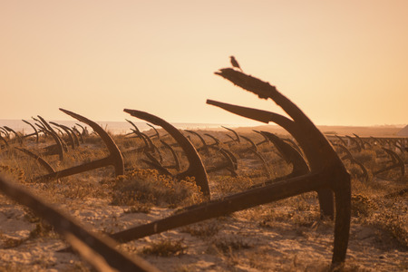 the Anchor cemetery at the Barril beach near the Town of Tavira at the east Algarve in the south of Portugal in Europe.の写真素材