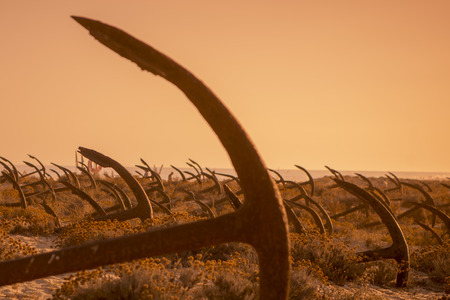 the Anchor cemetery at the Barril beach near the Town of Tavira at the east Algarve in the south of Portugal in Europe.の写真素材