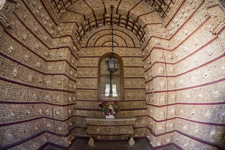 the capela dos ossos at the Igreja do Carmo in the old town of Faro at the east Algarve in the south of Portugal in Europe.のeditorial素材