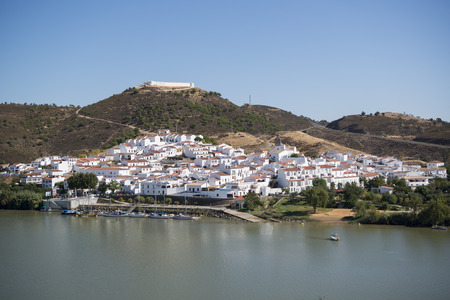  town Sanlucar de Guadiana in Spain at the river Rio Guadiana on the Border of portugal and Spain at the east Algarve in the south of Portugal in Europe.の写真素材